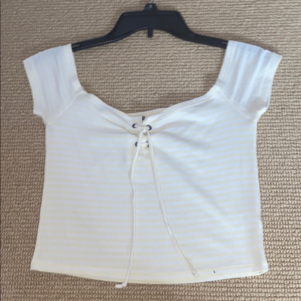 yellow and white stripped crop top